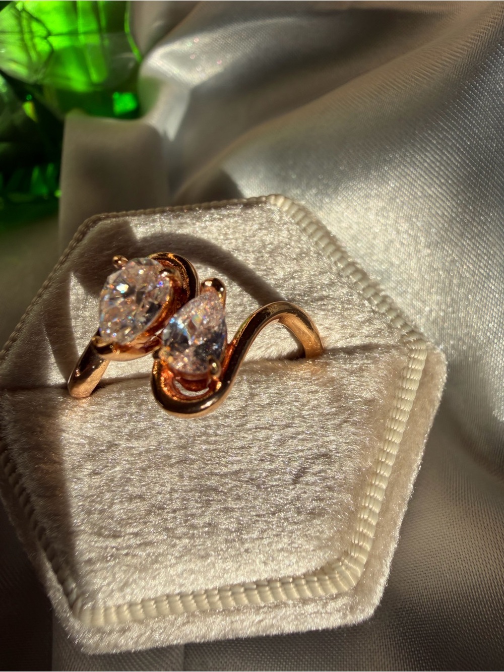 Two-Stone Moissanite Ring | Pear Cut | Rose Gold | Adjustable | NEW